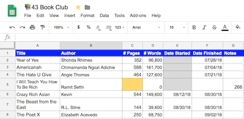 Google Sheets Reading Madness