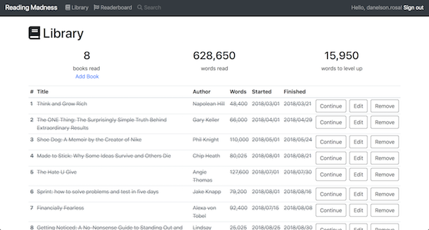 Reading Madness app -- Danelson's Library
